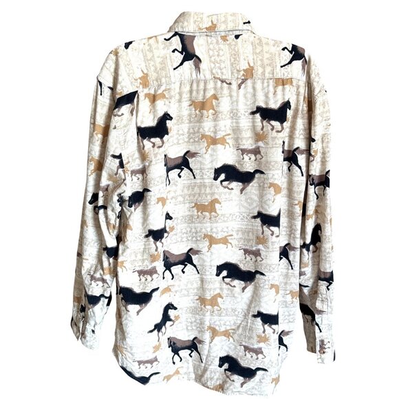 Vtg Bit & Bridle Ladies L Corduroy Shirt Horse Print Button-Up Western Ranch - Picture 2 of 9